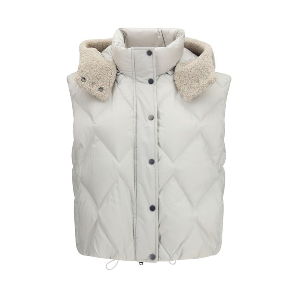 Brunello Cucinelli Women Padded Vest With Shearling Hood